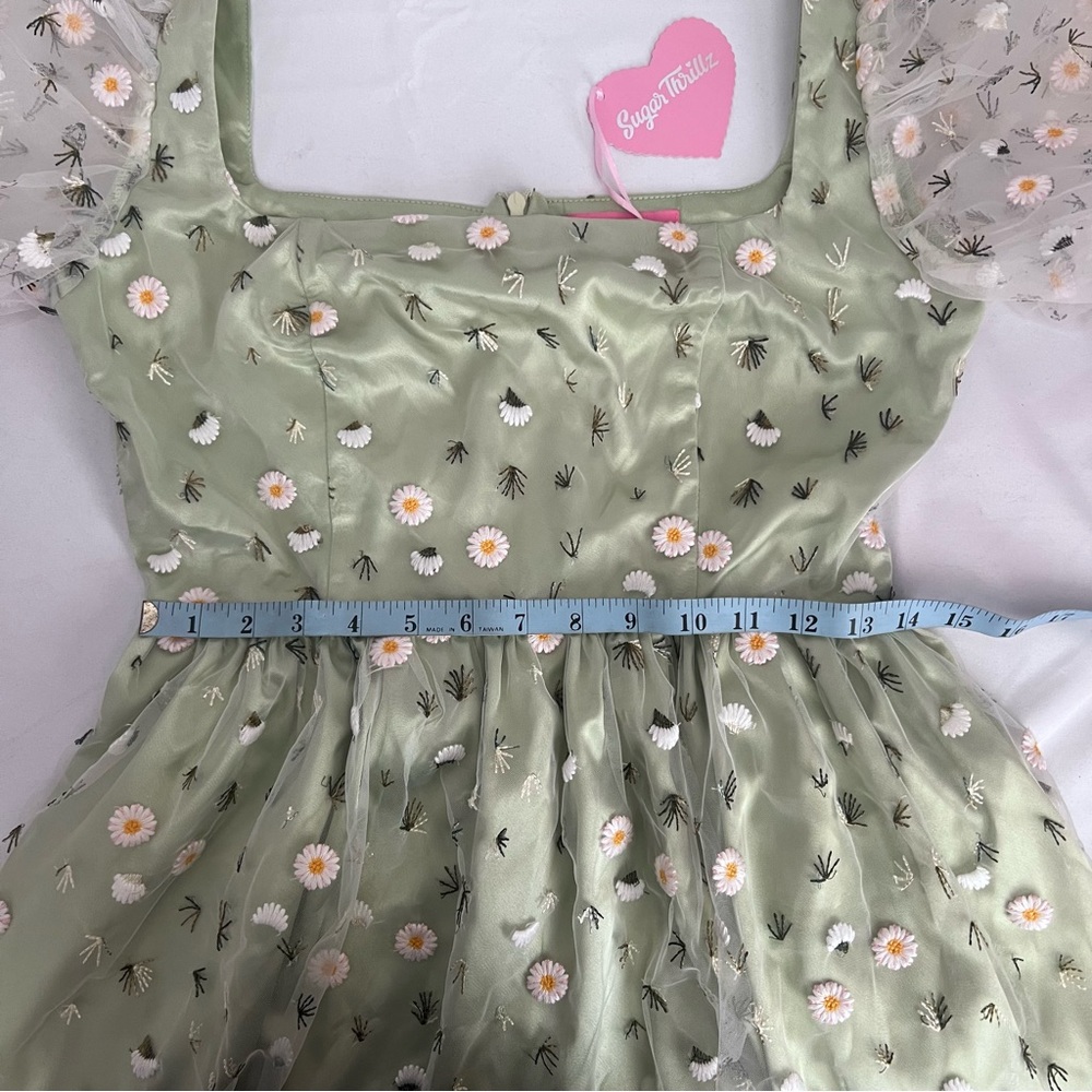 Sugar Thrillz Dollskill Faircore whimsy pastel green daisy mini dress - Picture 9 of 13